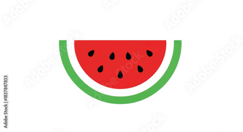 Watermelon slice illustration showing red flesh and black seeds with green rind.
