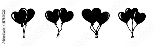Love heart balloons set. valentine's day romance symbol silhouette. celebration