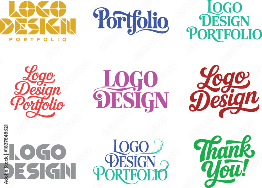 Naklejka premium Decorative Logo Design and Portfolio Text Set