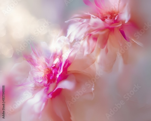 Abstract soft pink flower light painting with watercolor aesthetic and pastel luminous streaks for feminine greeting card spring ad design

