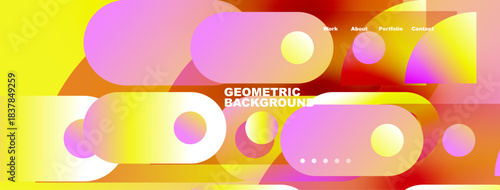 Abstract geometric background. Vibrant colors blend, creating dynamic visual experience. Modern design elements present playful composition.