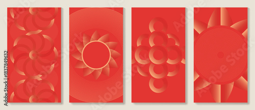 Chinese New Year gold pattern vector illustration with abstract motifs. Design for 2026 Year of the Horse and festive themes.