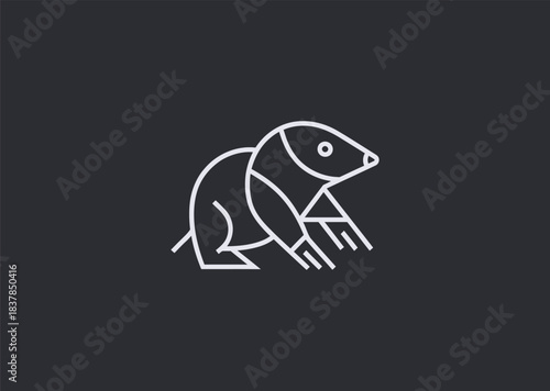 A simple geometric line mole logo featuring minimal curved lines forming its snout and compact body, conveying determination, earthiness, and subtle strength