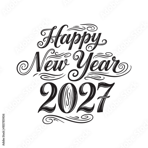 2027 New Year Vector Designs – Black and White, Isolated