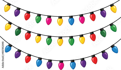 Colorful christmas lights garland on black background