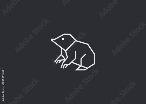 A simple geometric line mole logo featuring minimal curved lines forming its snout and compact body, conveying determination, earthiness, and subtle strength