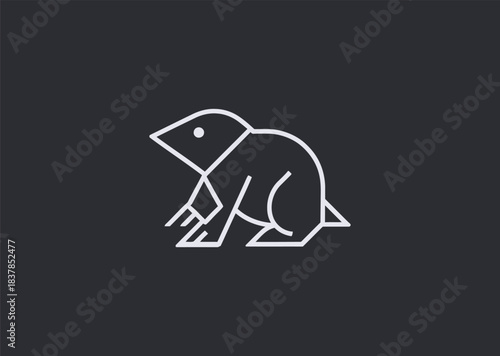 A simple geometric line mole logo featuring minimal curved lines forming its snout and compact body, conveying determination, earthiness, and subtle strength