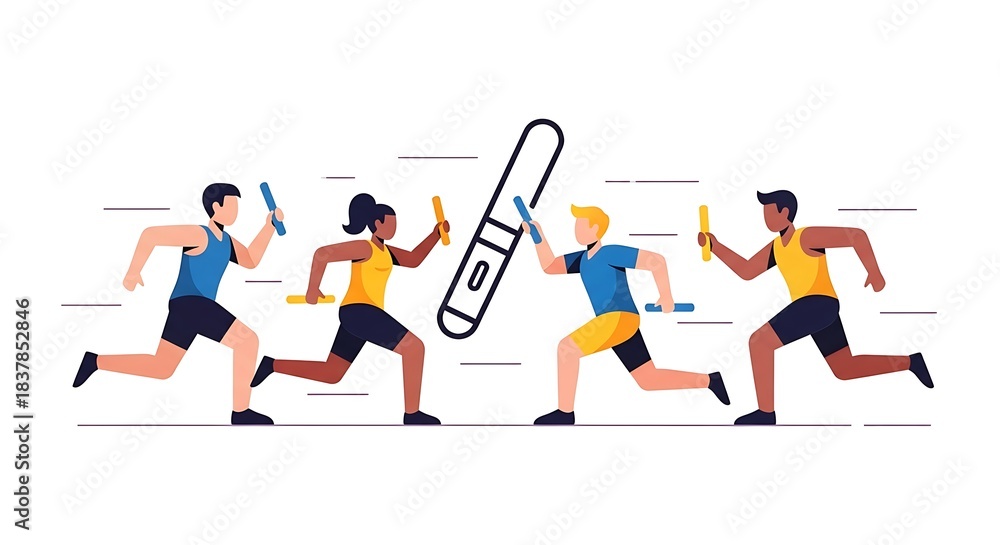 Obraz premium Diverse Athletes Competing in a Relay Race with a Pregnancy Test Baton.