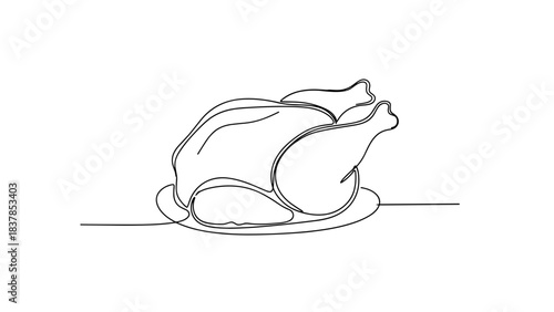 One line drawing of cooked chicken on a plate  