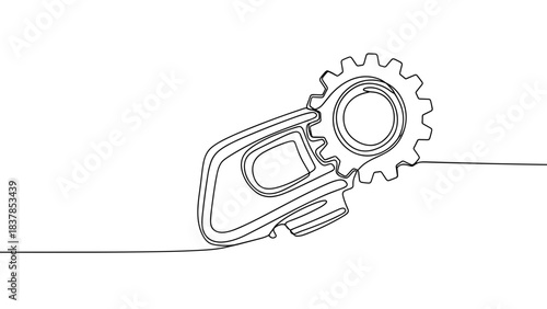 Gear and mechanical lever in continuous line art style  