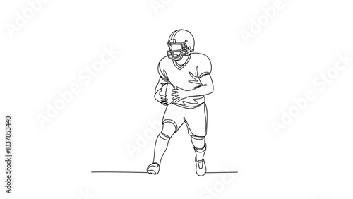 Outline of a football player running with a ball in minimalist style  