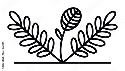 Decorative flourish of delicate black lines forming leaves and stems for elegant natural border designs in graphic projects and visual communications.