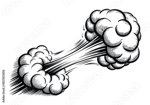 Explosion cloud effect with dynamic streaking lines and dynamic energy burst, perfect for motion graphics and comic book style action sequences