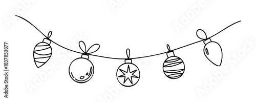 Festive garland with various whimsical Christmas ornaments and string lights, perfect for holiday decoration and seasonal celebration designs.