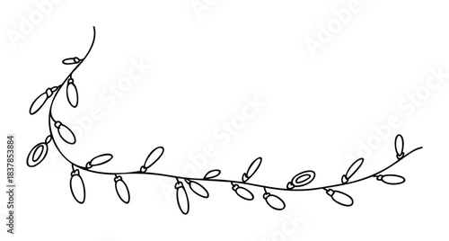 A decorative string of Christmas lights curves across a white background, perfect for adding festive cheer to holiday projects and greetings.