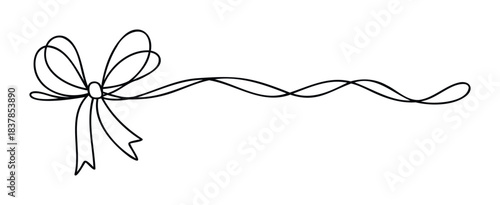 Elegant black ribbon bow with flowing wavy tails, perfect for gift wrapping, festive decorations, and celebratory invitations for a sophisticated touch.