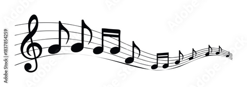 Musical notes flowing elegantly across a staff, representing melody and rhythm, perfect for music education resources, concert promotions, and digital soundrelated projects.