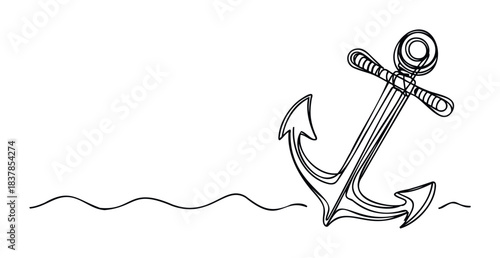 Nautical anchor with curves symbolizing waves, representing maritime themes and seafaring adventures, perfect for marine services or travel content.