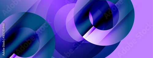 Abstract composition featuring overlapping circles. Shades range from deep blues to soft purples, creating dynamic visual flow.