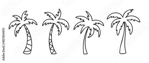 Collection of simple line drawing palm trees, offering a tropical vacation vibe for summer travel and beach themes.