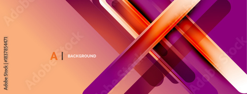 Abstract design features vibrant orange, purple gradients. Dynamic lines create modern, sleek visual impact. Perfect backdrop for presentations.
