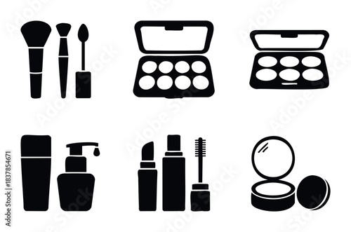 Collection of cosmetic icons for makeup and skincare application, useful for beauty product promotion and digital wellness resources