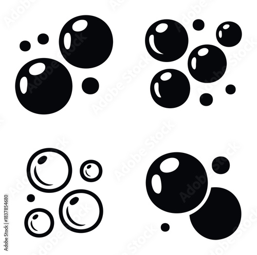 Collection of liquid bubbles and spheres in different sizes and styles, perfect for representing concepts of freshness, cleanliness, or effervescence in media projects.