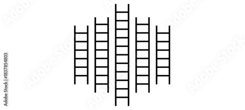 Straight Ladder. Big and Small black Step Ladder. Vertical Ladder on a white background.