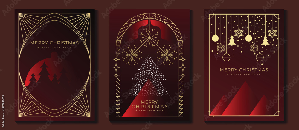 Obraz premium Christmas card vector illustration with modern gold line decoration. Elegant design for greeting cards and winter themes.