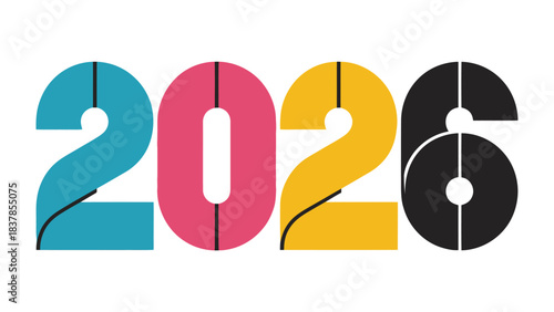 The Year 2026: A vibrant and modern representation of the year 2026, ideal for conceptual projects or future-oriented designs.