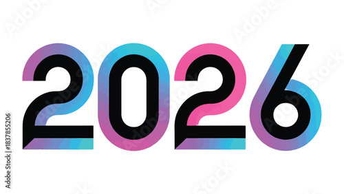 Year 2026 Typography: A vibrant and modern representation of the year 2026, rendered with a gradient of colors, signifying innovation and progression into the future. 