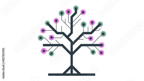 Digital Tree: A stylized representation of a tree, formed by interconnected lines and nodes, embodying concepts of technology, growth, and connection, a symbol of digital innovation.