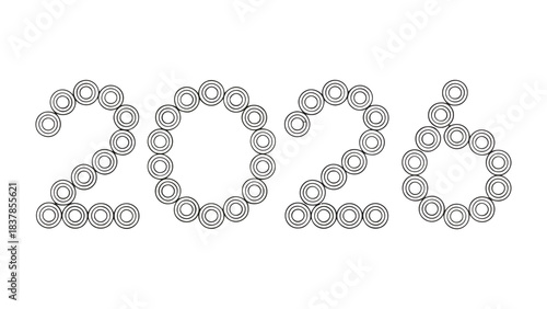 New Year Concept: 2026. A captivating visual arrangement presents the numerical year 2026 meticulously constructed with a repeating pattern of metallic rings, perfect for celebratory concepts.