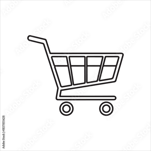 Simple black outline icon of a shopping cart, representing commerce, retail, and online purchasing