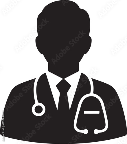 Black Silhouette Icon of a Doctor with Stethoscope on White Background physician medical professional on transparent background