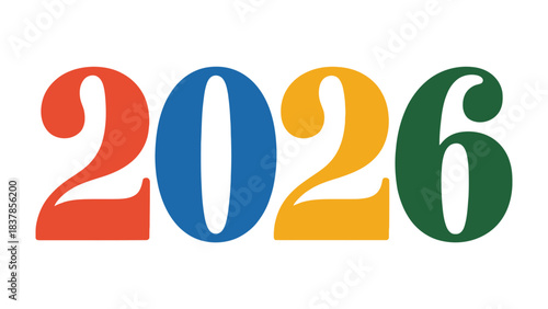 Year 2026 Typography: A vibrant illustration showcases the year 2026 in bold, colorful numerals, evoking anticipation for the future. 