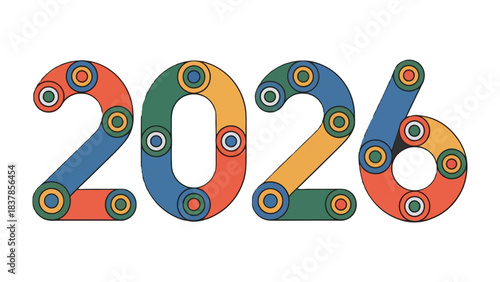 2026 Typography Design: An eye-catching and vibrant typography design for the year 2026, featuring playful, geometric shapes and a lively color palette. 