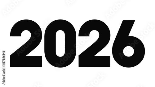 Year 2026: Bold numerical representation of the year 2026, offering a clean, contemporary aesthetic perfect for conveying timelines, future planning, or thematic concepts. 