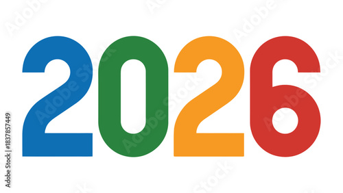 Modern 2026 Typography: A colorful graphic showcasing the year 2026, ideal for various design uses, including futuristic concepts, and representing planning and forward-thinking.