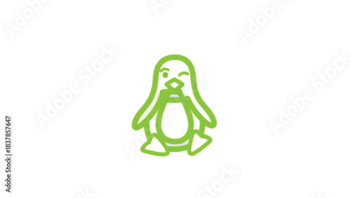 Green Penguin Winking Icon.