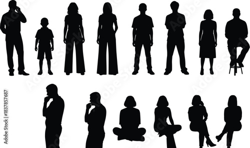 Diverse Silhouettes of Humanity: A collection of diverse silhouettes, capturing the essence of human form in various postures, symbolizing diversity, unity, and the shared experience of humanity.