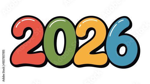Year 2026 Typography: Playful depiction of the year 2026, composed in vibrant, eye-catching typography, suggesting a sense of anticipation and hope.