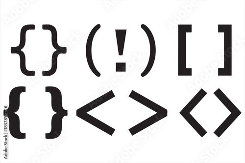 Curly braces and punctuation icons for typographic and coding uses
