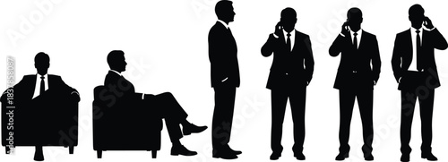 Business Executives in Silhouette: A series of silhouetted business executives in various poses, showcasing professionalism and modern workplace.