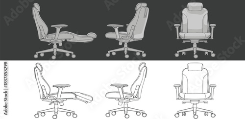Ergonomic Chair Design Showcase: A comprehensive display of an ergonomic chair design, presenting various angles and details.