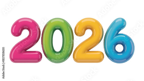 2026 Celebration: A vibrant, colorful display of the year 2026, rendered in a cheerful, modern style. An eye-catching visual representation of anticipation and future.