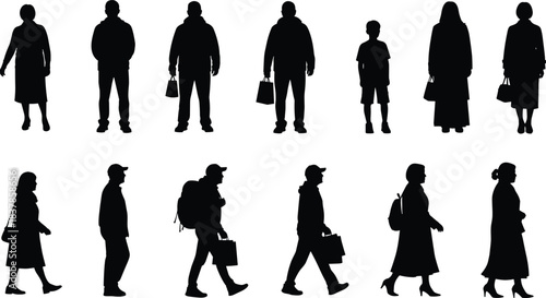 Silhouettes of Humanity: A striking assortment of diverse individuals depicted as simple silhouettes. Capture the essence of everyday life and people.