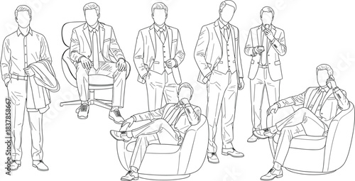 Business Silhouette Fashion Set: A collection of meticulously drawn silhouette illustration capturing elegance of formal business attire.