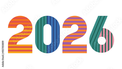 Bold 2026 Typography: A vibrant and colorful design showcases the year 2026, set against a background and using patterned typography. It is perfect for futuristic content and design needs.