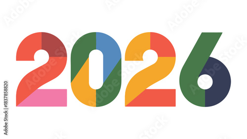 The Year 2026: A vibrant and colorful design displaying the year 2026, rendered with a modern, geometric aesthetic, signifying a forward-looking concept, perfect for themes related to future.
